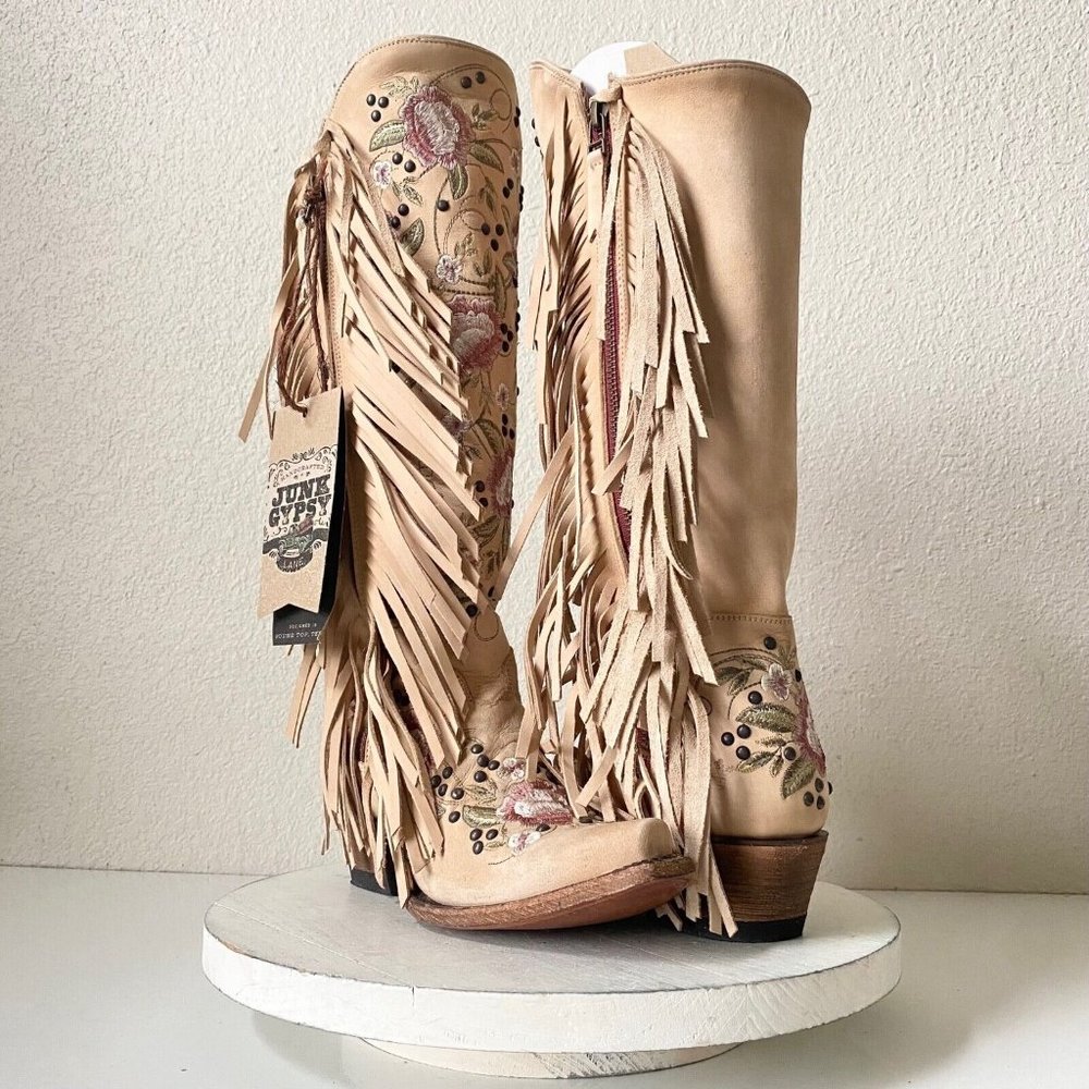 Junk Gypsy Lane WALLFLOWER Cowgirl Western Boots 5.5 Cowboy Fringe Floral